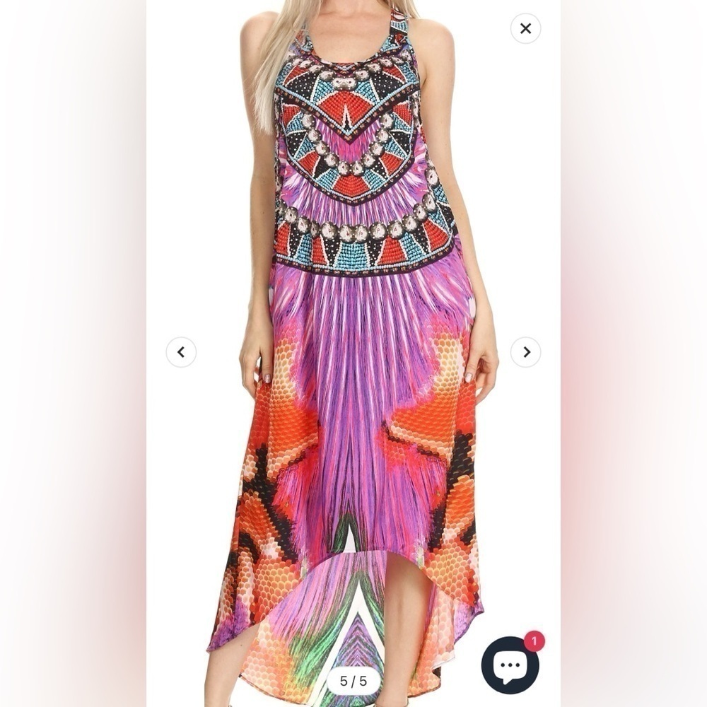 NWT Sakkas Aramis Printed Long Draped Accent O Ring Crisscross Maxi Dress